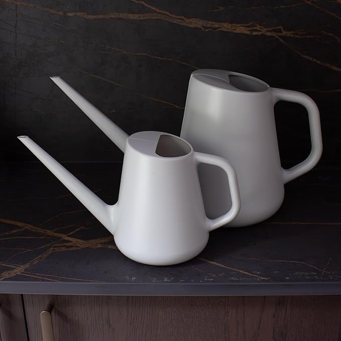 Bloem Fern Cement Gray 1.5 Liter Modern Resin Watering Can for Indoor and Outdoor Use