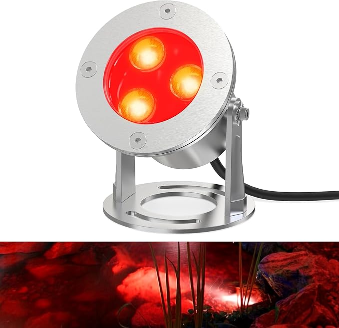 9W LED Underwater Pond Lights Red Lighting, Works with 12V AC/DC, Stainless Steel Light Fixture with IP68 Waterproof Rating Suitable for Ponds, Waterfalls, Patio & Garden, Outdoor Landscape Lighting