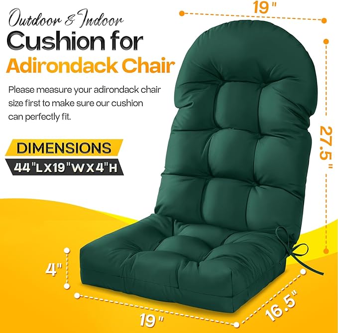 MAGIC ELEPHANT Adirondack Chair Cushion, Memory Foam Outdoor Chair Cushion, Water-Repellent Thick High Back Patio Rocking Chair Pad Seat Cushion Replacement (Green)