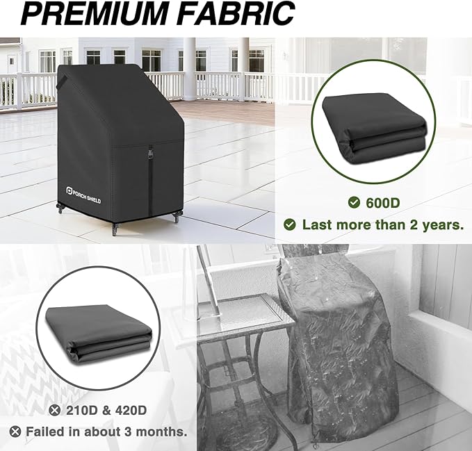 Porch Shield Patio Stackable Chair Covers - Waterproof Outdoor Stack of Chair Cover - 27W x 33D x 46H inch, Black