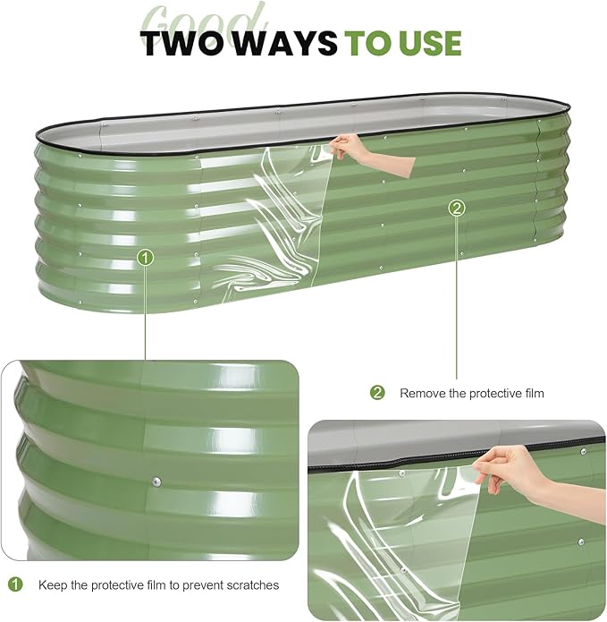 G GOOD GAIN Raised Garden Beds - 6x2x1.4ft Galvanized Planter Boxes Kit with Protective Tape & Gloves & Tools | Oval Metal Outdoor Raised Bed for Gardening Vegetables, Fruits, Flowers, Herbs, Oliver