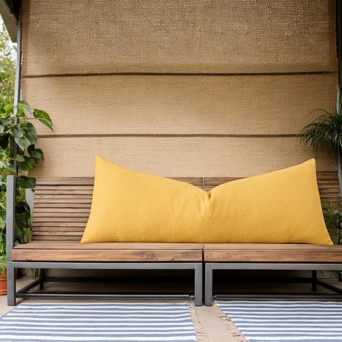 Kevin Textile Outdoor Waterproof Long Lumbar Pillow Cover 14x36 Inch Pack of 1 Checkered Decorative Rectangle Cushion Throw Pillowcases Shell for Patio Tent Garden Couch Bed Sofa Yellow