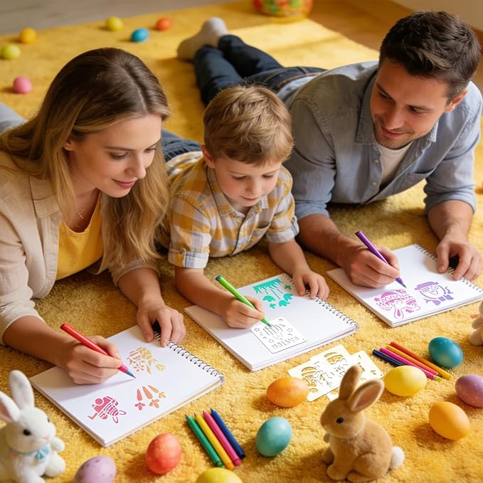72 PCS 3x3 Inch Spring Easter Stencils for Painting - Reusable Easter Templates Chicks Eggs Bunny Farm Spring Painting Templates on Wood, Glass, Fabric, Window Door Decor DIY Decoration
