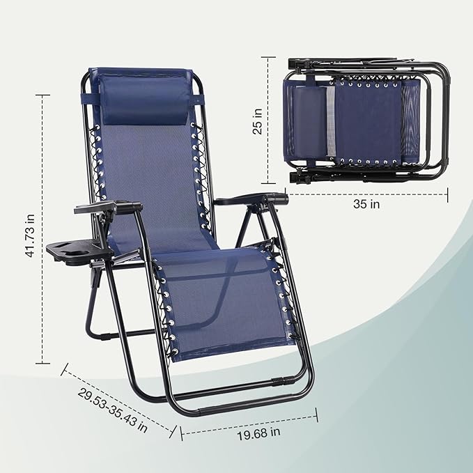 NEWBULIG Zero Gravity Chair Set of 2, Lounge Chair Folding Portable Adjustable Camping Reclining Chairs with Adjustable Pollow, Mesh Back, Cup Holder Trays Lawn Patio Chair for Pool Beach