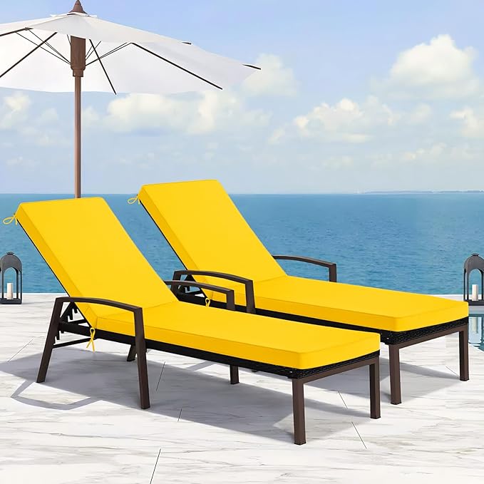 Basic Beyond Chaise Lounge Cushions Outdoor, 3-Layer Waterproof Outdoor Furniture Cushions with Removable Cover and 4 Ties, 72"x21"x3" Patio Lounge Chair Cushions for Outdoor Furniture, Yellow
