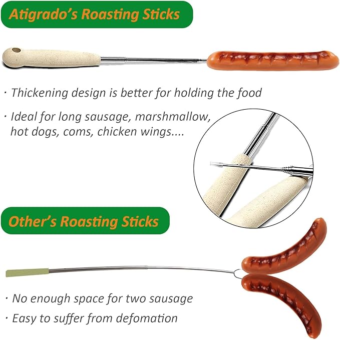 Marshmallow Roasting Sticks Set of 10-32 Inch Extendable Smores Sticks for Fire Pit Long, Telescoping Camping Skewers for Smores Kit, Hot Dog Sticks for Campfire Bonfire Party Supplies