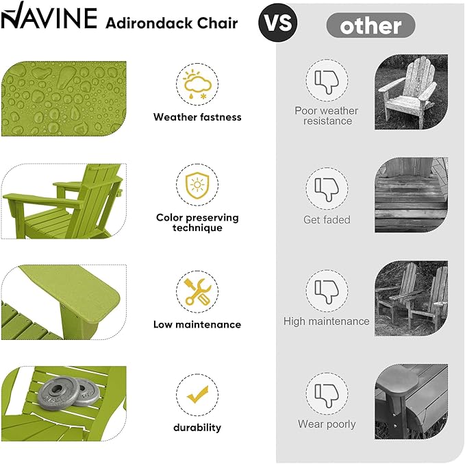 Adirondack Chair, HDPE Folding Adirondack Chair with Multifunctional Cup Holder, Weather Resistant Fire Pit Chair for porches, patios, patios, poolsides, Decks.