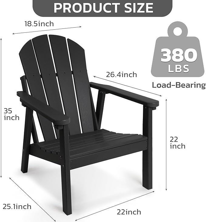 Adirondack Chair Set of 2, HDPE All Weather Adirondack Chairs, Fire Pit Chairs, Patio Chairs, Lawn Chairs. Perfect for Porch, Patio, Poolside, Deck.