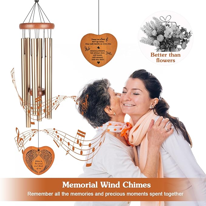 Memorial Wind Chimes, 37" Large Outdoor Wind Chimes for Loss of Loved One, Meaningful Sympathy Gifts in Memory of Father, Mother or a Loved One