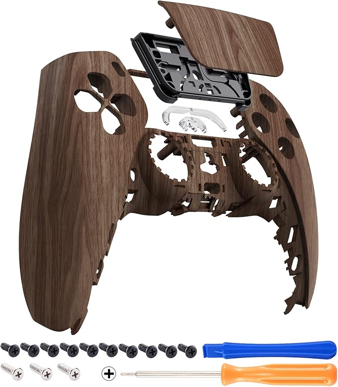 eXtremeRate Wood Grain Soft Touch Touchpad Front Top Shell Compatible with ps5 Controller BDM-010 020 030 040 050, DIY Replacement Shell Custom Touch Pad Cover Compatible with ps5 Controller
