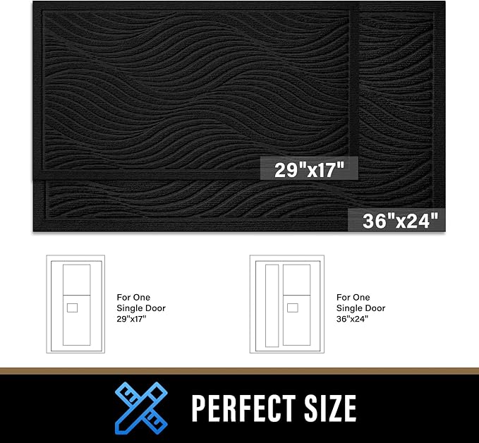 PLEASOR Front Door Mat Outside Entrance, Absorbent and Dirt Resistant Welcome Mat Indoor Outdoor, Non-Slip Backing Entry Mat, Fade Resistant, Easy Clean Low Profile Doormat for Entryway, 36x24, Black