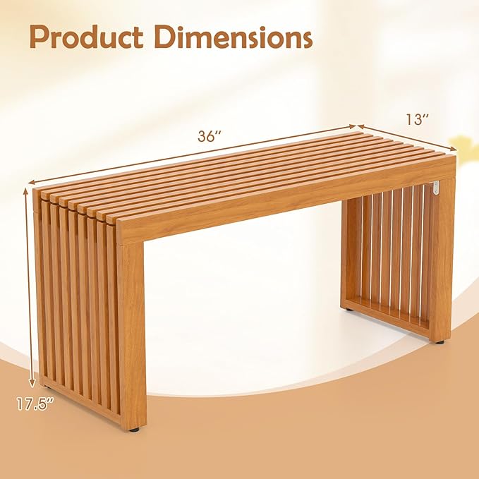 Tangkula Patio Acacia Wood Bench, 36” Outdoor All-Slat Wood Bench for 2 People, 800 lbs Capacity, Outdoor Backless Seating Furniture for Park, Garden, Yard, Porch (2,Teak)