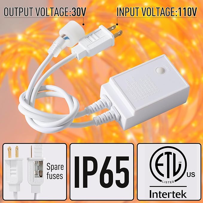 Waterproof LED Rope Lights, Connectable & Flexible with 8 Modes, Outdoor Lighting for Deck, Garden, Pool, Patio & Christmas Decor (Orange, 100ft)