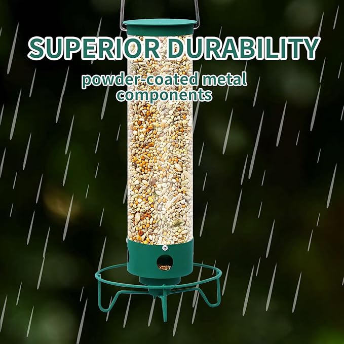 Metal Outdoor Hanging Bird Squirrel Proof Feeder, Equipped with Anti Squirrel Rotating Perch Ring Device, of Tube Bird Feeders On Garden Terraces