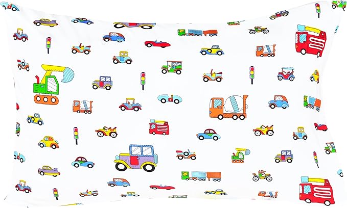 Scientific Sleep Little Cars Big Trucks Fire Cars Train Engineering Vehicle Cute Fun 100% Cotton Cozy Twin Bed Sheet Set, Flat Sheet & Fitted Sheet & Pillowcase Bedding Set
