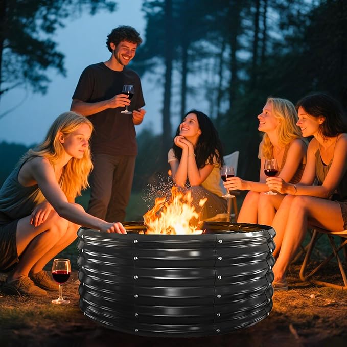 Metal Fire Pit Ring/Bonfire Fire Ring- 40 Inches Diameter, 0.8 MM Thick,1.5 ft High, Durable and Stylish for Outdoor Fire Pits,Patios and Camping (Black, 3.3X3.3X1.5 ft)