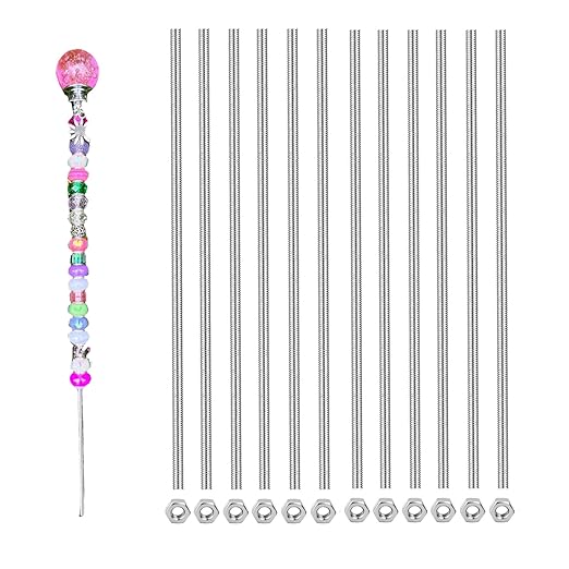 Total 24pcs 8/32 Inch M4 Threaded Rods and Studs, Include 12pcs 12.99" Fully Threaded Rods 12pcs Stainless Steel Hex Nuts, Right Hand Thread Bar for Clamps Hangers Beaded Garden Stakes