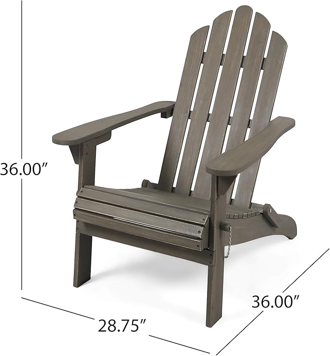 Christopher Knight Home Cara Outdoor Foldable Acacia Wood Adirondack Chair, Gray Finish