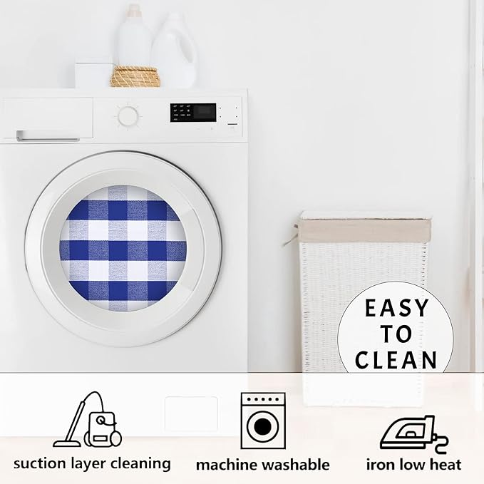 SEEKSEE Cotton Buffalo Plaid Rug 4'x6' Blue and White Hand Woven Checked Rug Washable Doormats Indoor Outdoor Rugs for Layered Front Door Mats, Porch, Kitchen, Farmhouse, Entryway