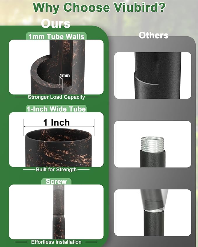 Bird Feeder Pole – 104 Inch Height Bird House Pole with 1-Inch Dia Heavy Duty for Birdfeeders, Feeding Stand with Mount Kit for Outdoor, Slip-Fit Connection, Copper Brushed