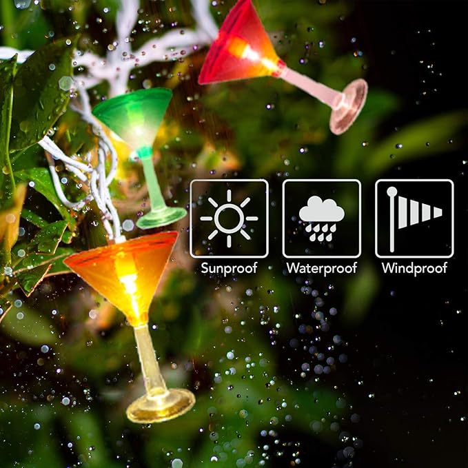 Multicolor Cocktail String Lights, 8.5Ft Cocktail Plug in Outdoor Party Lights with 10 LED Multicolor Cocktail Lights, Summer Patio Decorations String Lights for Bedroom Home Decks Party Lighting