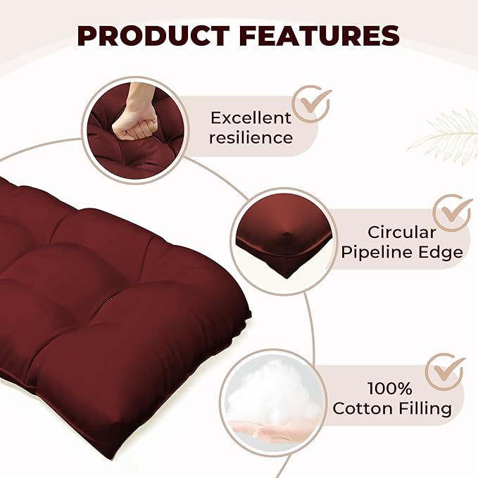 Wicker Chair Cushions of 5 Pieces, Waterproof Outdoor Loveseat Cushion for Wicker Furniture, 1 Love Seat Cushion, 2 U-Shape and 2 Lumbar Pillows for Patio Furniture (Red)