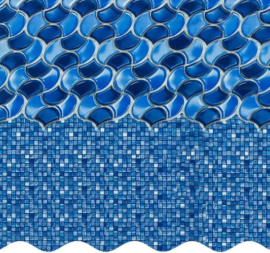 Smartline 24 ft Round Swimming Pool Liner | Waves of Poseidon | Overlap Style | 48-52 Inch Wall Height | 25 Gauge Heavy Duty Virgin Vinyl | Designed for Steel Sided Above Ground Pools