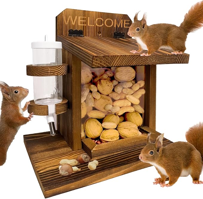 LSCQYYCC-Squirrel Feeder, Squirrel Picnic Table Feeder with Water Feeder, Wooden Squirrel Feeders for Outside, Squirrel House for Corn Peanut