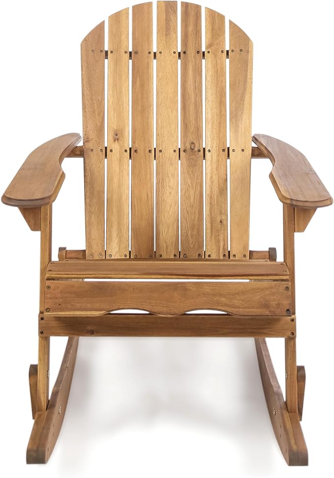 Christopher Knight Home Vayne Acacia Wood Lounge Chair Outdoor, Slatted Adirondack Rocking Chair, Patio Adirondack Chair, Extra Seating for Balcony Backyard Poolside Garden, Weather Resistant, Natural