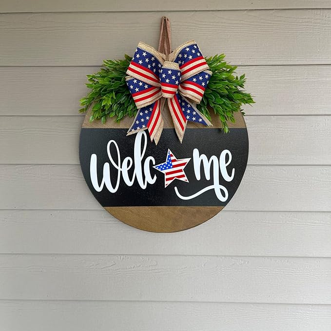 Welcome Sign for Front Door Decoration, 12" Round Wood Wreaths Hanging Welcome Sign Porch Farmhouse Decor Housewarming Gift
