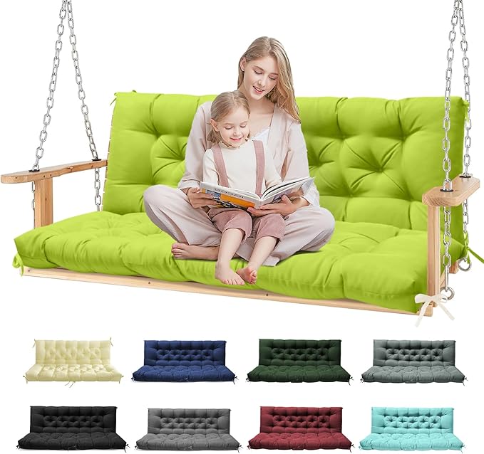 Porch Swing Cushions, Waterproof Patio Swing Cushions for Outdoor Furniture Thickened Outdoor Swing Bench Cushions 2-3 Seater Replacement with Ties for Patio Swing (Light Green, 60x40 Inch)