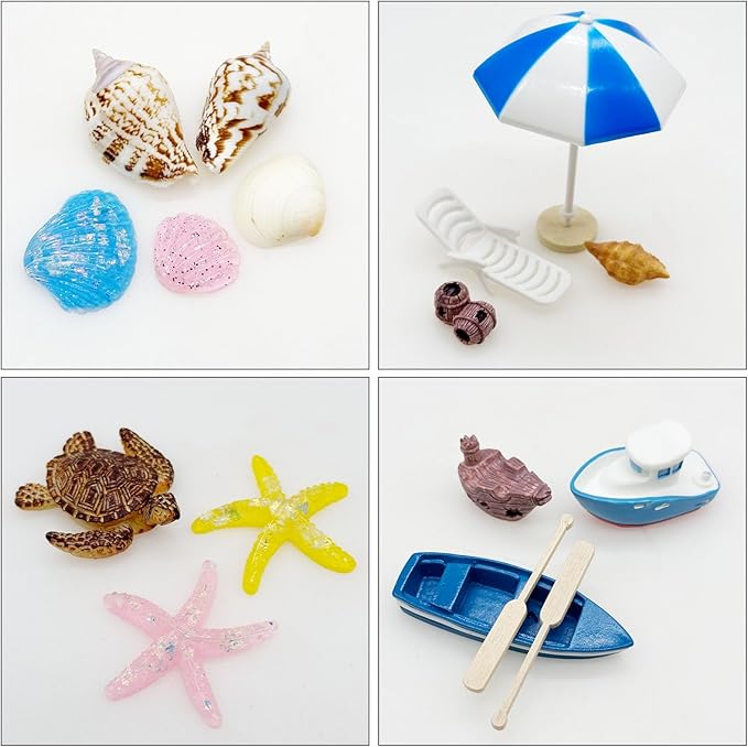 Woohome Mini Zen Garden Kit, Mini Zen Sand Garden Kit, Ocean Beach Sandbox Decorations Zen Decor Kit with White Sand, Mini Boats, Shells, Rocks for Home Office Desktop Decor