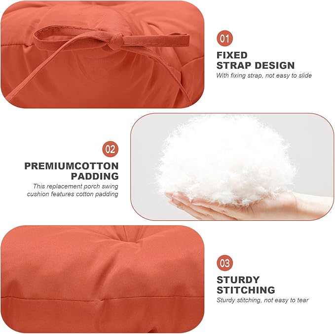 Porch Swing Cushions,Outdoor Cushions 3 Seater Replacement with Backrest, Waterproof Thickened Bench Cushion with Ties for Porch, Patio,Outdoor, Backyard and Garden (Orange 47 * 40 in)