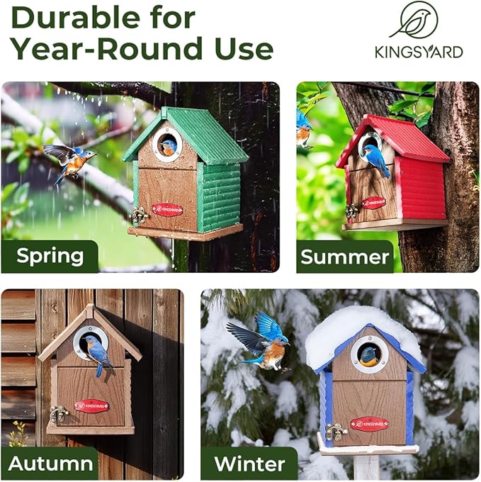 Kingsyard Recycled Plastic Bird House for Outdoors - Weatherproof Nesting Box with Clear View Panel & Predator Guard for Bluebird Wren Swallow Finch, Blue
