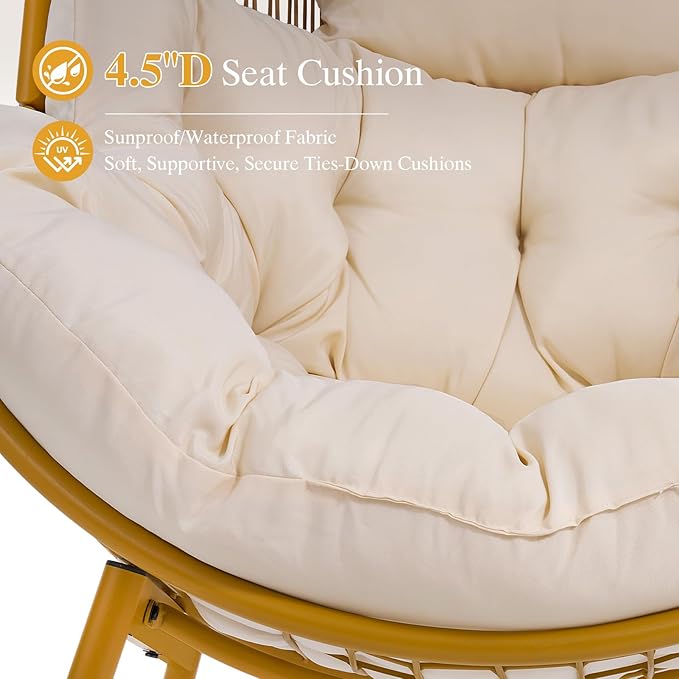 ONBRILL Egg Chair for Outdoor & Indoor, Patio Wicker Chair with Thick Cushion, Oversized Rattan Chairs for Balcony, Porch & Backyard, 550 LBS Heavy Duty & Comfy Basket Chairs for Living Room, Bedroom