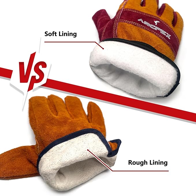 10IN Leather Work Gloves, Heavy-Duty Welding Gloves for MIG TIG Welding, Gardening, Construction, Farm, Wood Chopping Cowhide with Cotton Liner Safety Thorn Proof Gloves Hand Protection(Large)