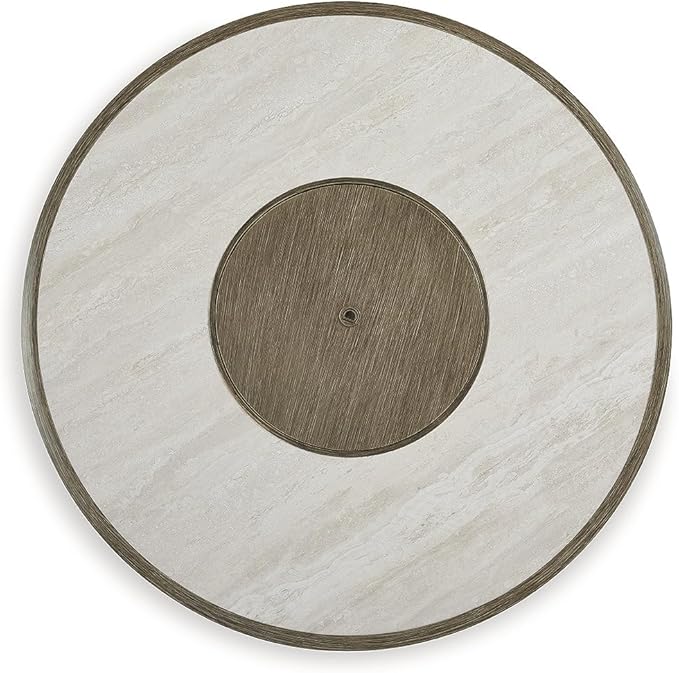 Signature Design by Ashley Rainier Ranch Contemporary Sintered Stone Tabletop Outdoor Fire Pit Table with Pedestal Base, Light Brown & Beige