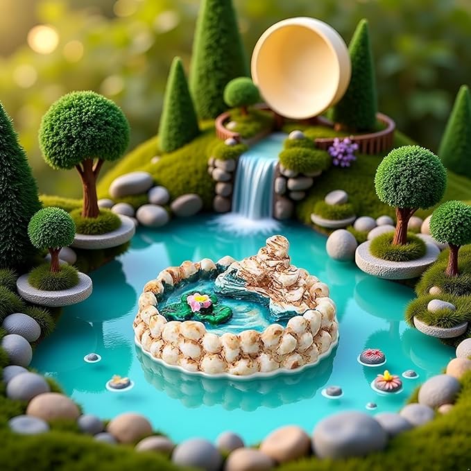 Miniature Fairy Garden Decor Set - Weather-Resistant Resin Lotus Pond and Lighthouse Sculptures with Water Well and Bridge, Outdoor Miniature Landscape Ornaments for Patio, Pond and Lawn