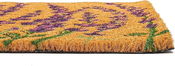 Juvale Lavender Floral Door Mat - 17 x 30 in, Purple Coir - Welcome Mat for Front Door & Outdoor Entryway - Coir Doormat for Patio & Porch