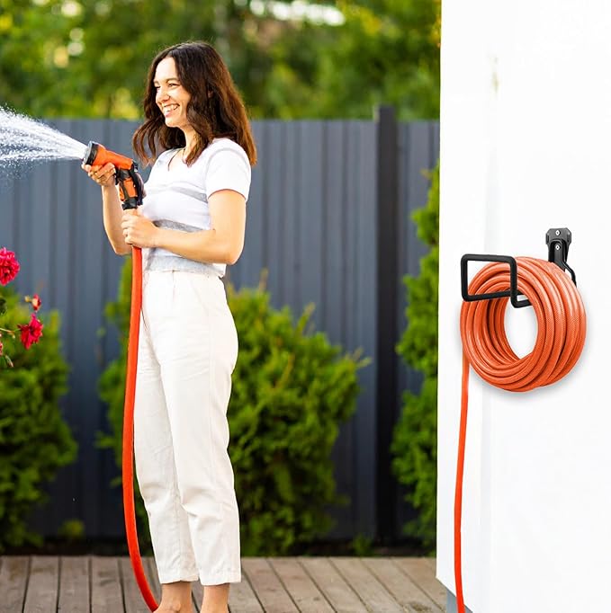 2Pcs Hose Holder Stand Wall Mount, Heavy Duty Garden Hose Hanger Reel, Metal Water Pipe Tube Hooks Rack for Outside Yard, Garage, Storage Organizer