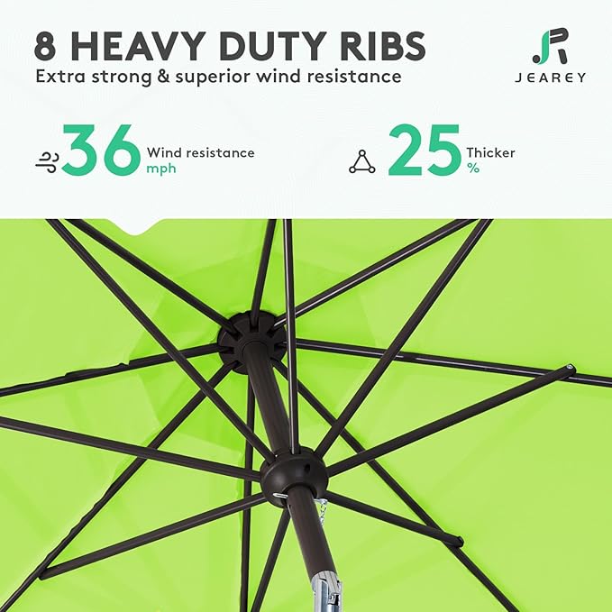JEAREY 10FT Outdoor Patio Umbrella Outdoor Table Umbrella with Push Button Tilt and Crank, Market Umbrella 8 Sturdy Ribs UV Protection Waterproof for Pool, Garden (Apple Green)