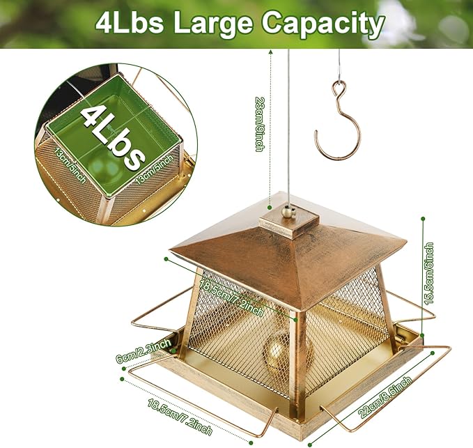 Large Bird Feeder for Outdoor, Gazebo Style Wild Bird Feeders, Metal Mesh Cardinal Birds Feeder for Garden Patio Birds Watching Decor, 4 lb Capacity