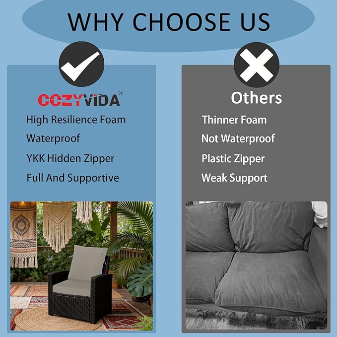 COZYVIDA Outdoor Dining Chair Cushion, Set of 1, 20" x 42",Water-Proof, UV-Resistant 1000+ Hrs, 30D Foam with Recycled Fiber Fill, YKK Zippers, Natural Linen-TPU
