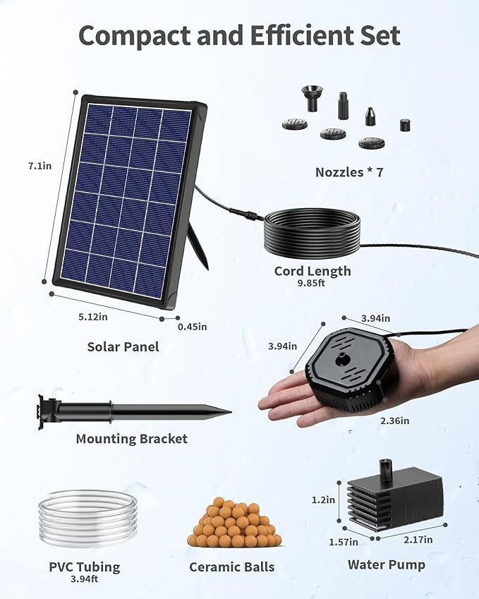 POPOSOAP 4W Solar Fountain Pump with Filter Box, Solar Powered Water Pump Kit with Fountain Nozzles & PVC Tubing for Bird Bath, Garden, Outdoor Fish Tank & Backyard Decor P3035
