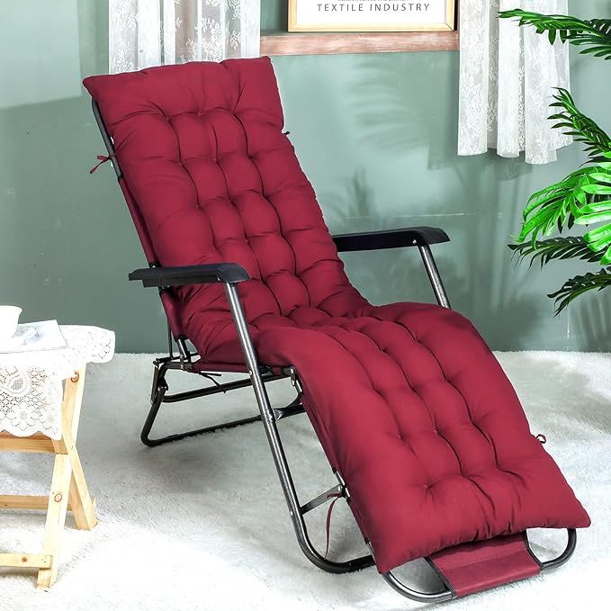Bucherry 67 x 19 Inch Chaise Lounge Cushions Soft Lounge Chair Cushion Gravity Chair Cushion Sofa Lawn Furniture Cushion Pad with 6 Tie for Outdoor Indoor Patio Home Without Headrest (Wine Red,2 Pcs)