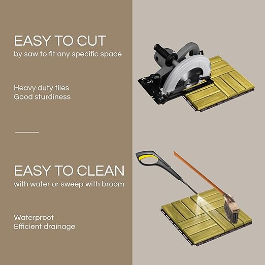 10 Pcs Deck Tiles, Patio Flooring - Outdoor Waterproof Acacia Wood Tiles for All Weather Use - Balcony, Backyard, Indoor & Outdoor (SweetGrass, 10 Square Ft)