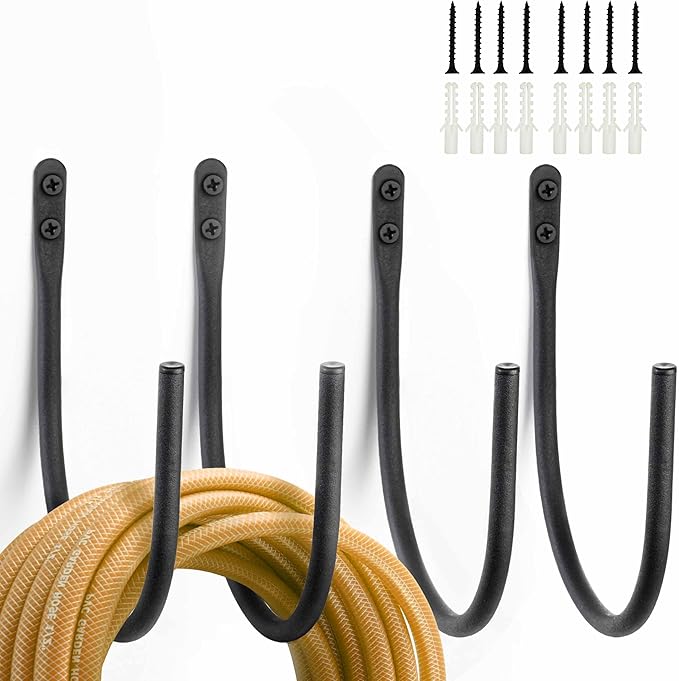 Garden Hose Holders Mount: Wall Mount Garden Hose Hangers for Outside - 4 Pcs Rust-Proof Water Hose Racks Hanging Hooks for Outside Expandable Hose