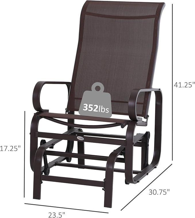 Outsunny Outdoor Glider Chair, Gliders for Outside Patio with Smooth Gliding Mechanism and Lightweight Construction for Backyard, Brown