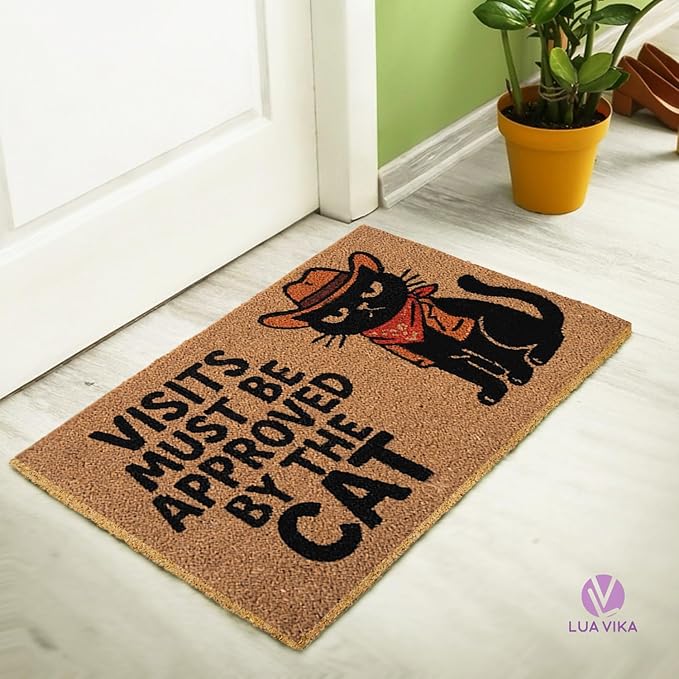 Coir Doormat Outdoor Entrance - Approved by The cat - 17"x30" - Funny Door mats Outside - Welcome mat Funny - Indoor/Outdoor Doormat