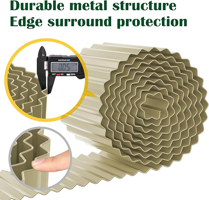 Corrugated Metal Garden Edging 8" x 20Ft, Landscape Edging Border for Lawn, Flower Bed, Garden Fence, Paver Edging (Cream)